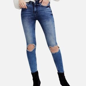 Free People Blue Ripped Skinny Jeans